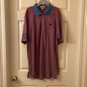 Red blue striped Scotty Cameron edition Peter Millar golf shirt